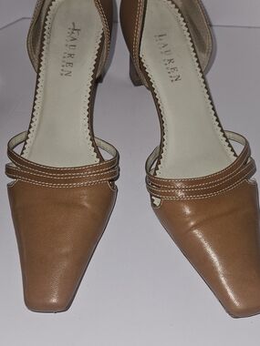 Lauren Ralph Lauren Brown Leather Square-Toe Slingback Heels